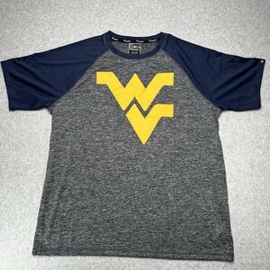 West Virginia Mountaineers Mens Fanatics Logo T-Shirt Heather Gray Navy Blue New